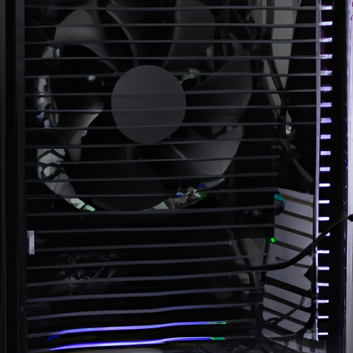 A cooling fan mounted inside a computer case with airflow visualization